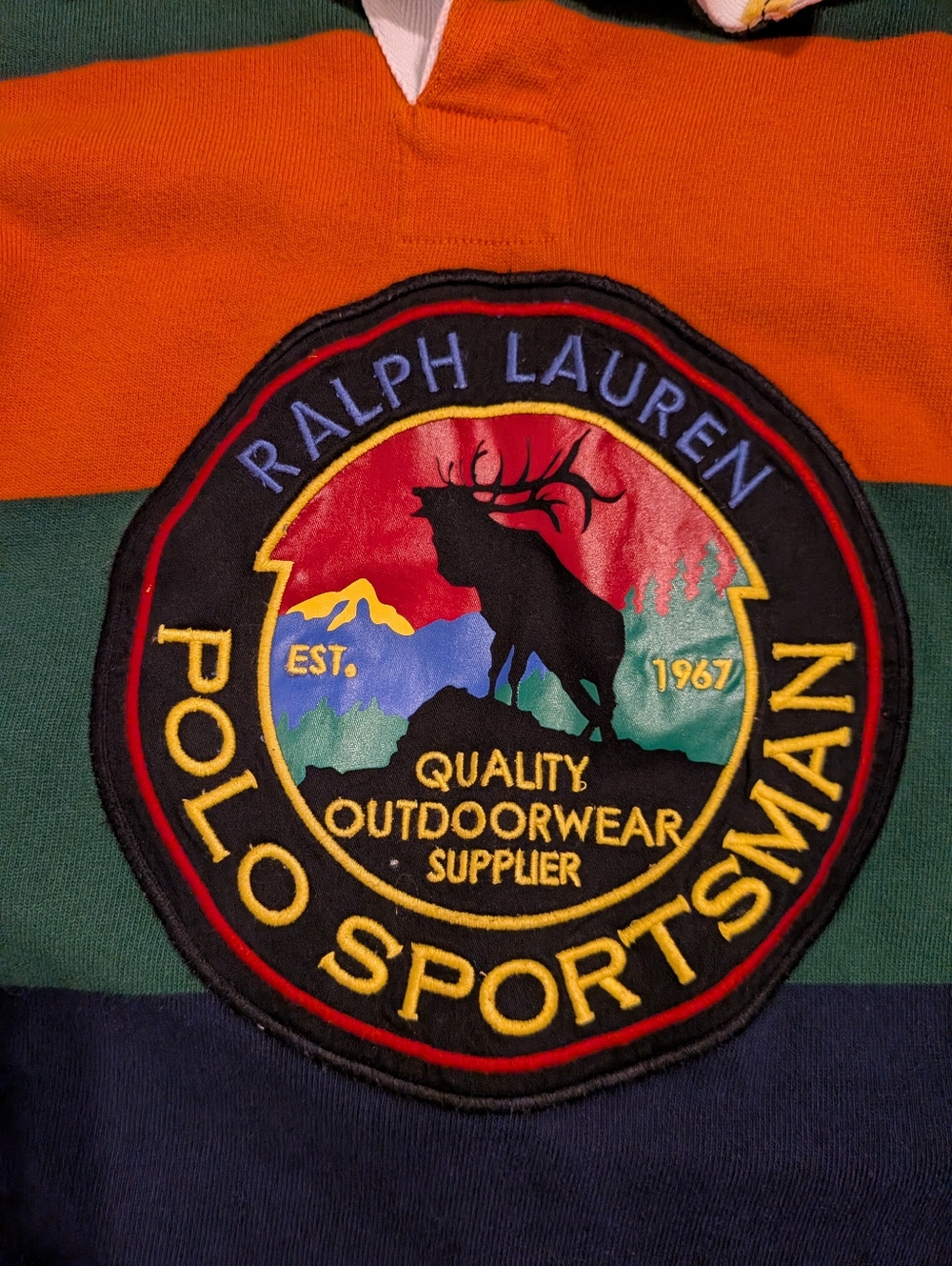 Ralph Lauren Men's Sportsman Striped Classic Fit Sportsman Rugby Moose Logo 2XL - Picture 2 of 15